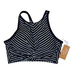 KONA SOL Women SZ Small(4-6) Black Striped Longline Twis Bikini Top Beach Summer
